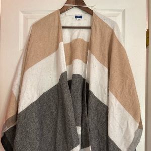 Neutral color block poncho